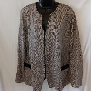 Weekenders zippered jacket blazer, brown and white zigzags